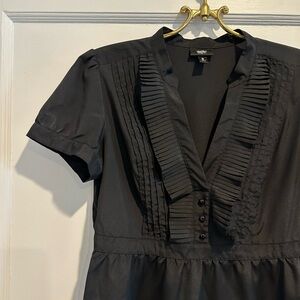 Black Pleated Puff Sleeve Dress